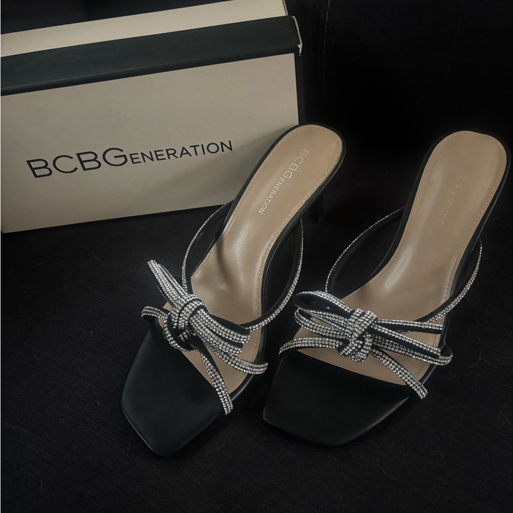 BCBGeneration Black Heeled Mules with Bow Detail